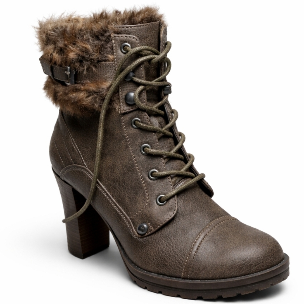 G by Guess Women's Heeled Boots with Fur Trim Brand New